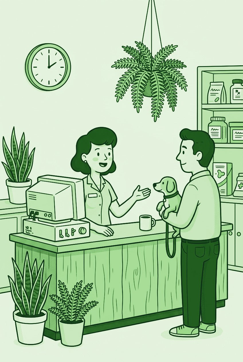 Illustration of a pet care front desk